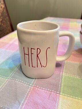 Magenta White Ceramic Mug with Red "HERS" Lettering